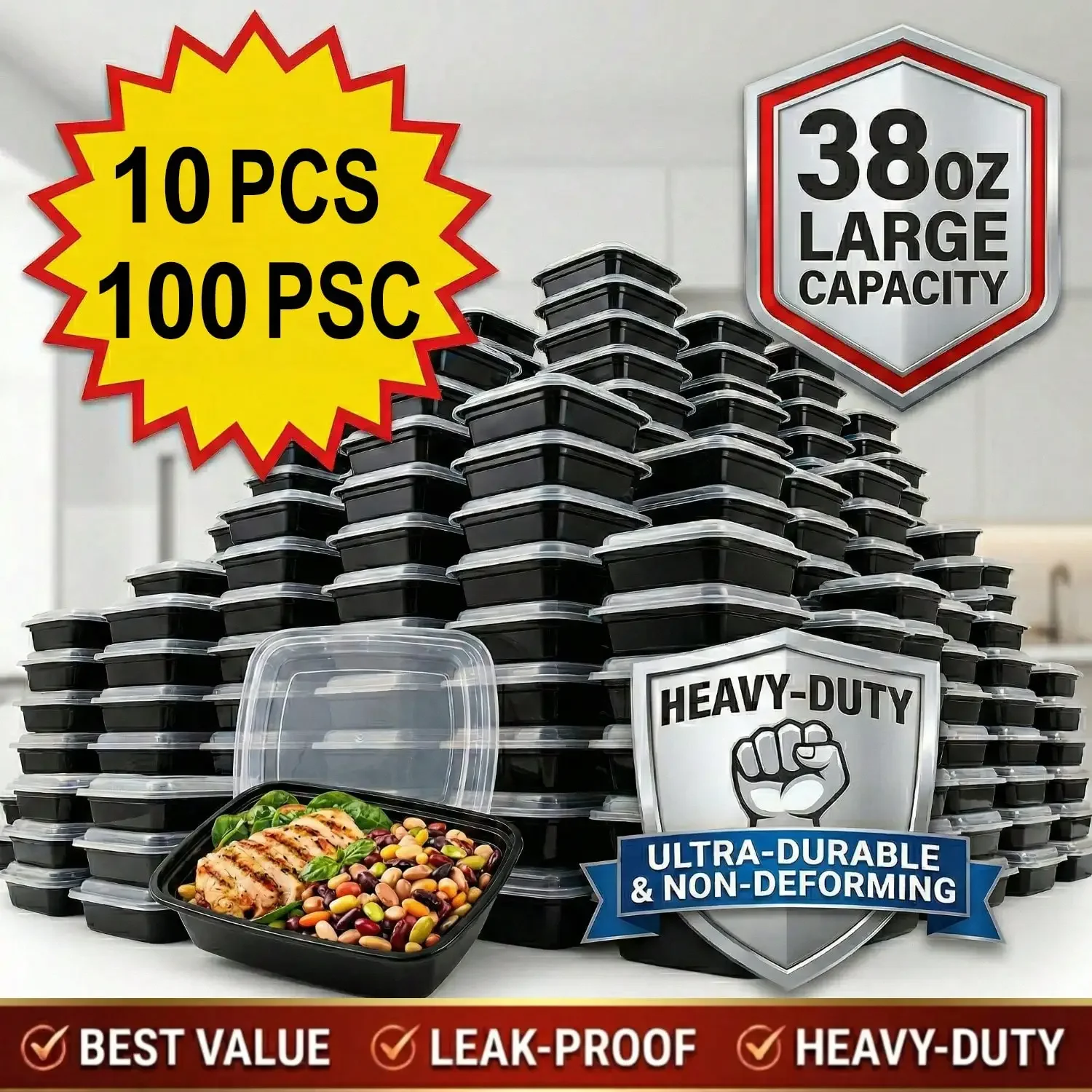 10/100pcs 38oz Black Rectangul - огляд і ціна Bento Box